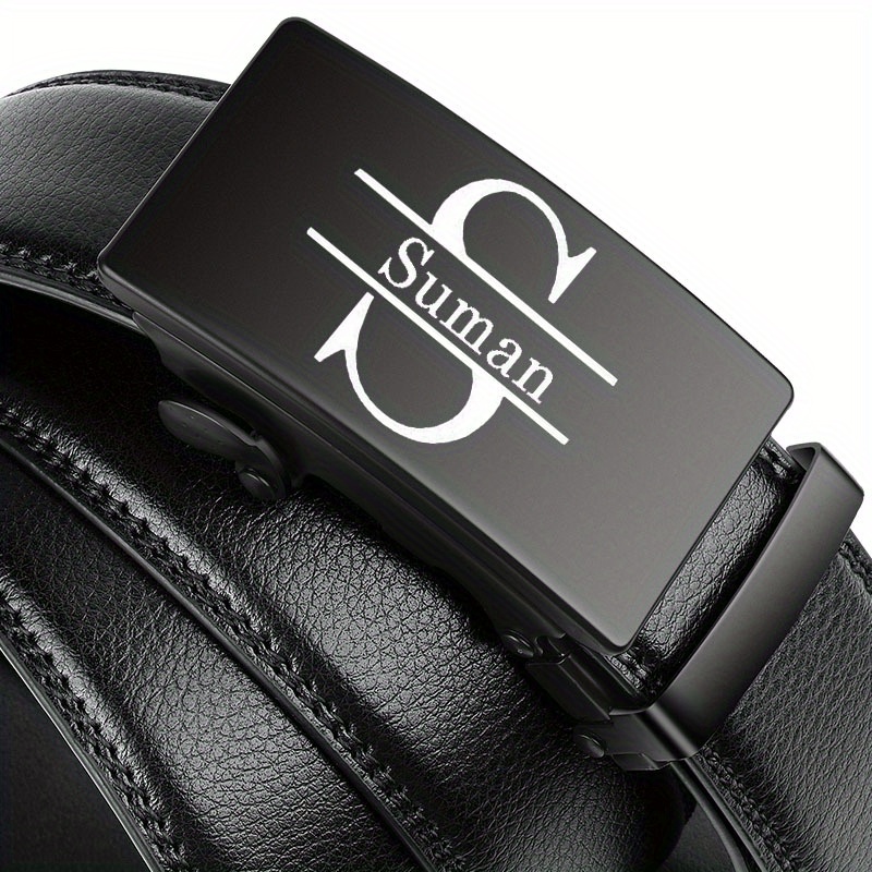 Men's Initial Belt with Automatic Buckle, Faux Leather - Large Size